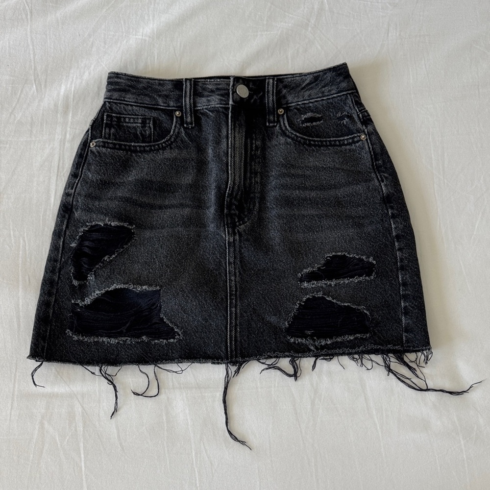 PacSun Size 23 Distressed Black Denim Skirt